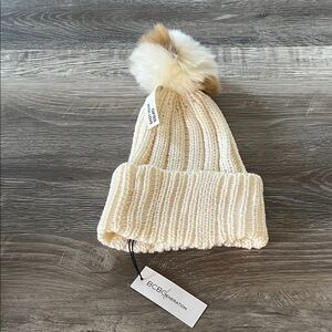 BCBGeneration Ivory Knit Beanie with Pom-Pom
